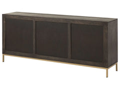 Luxury Dark Wood Sideboard with 3D Geometric Diamond Pattern Brass Inlay & Gold Accents