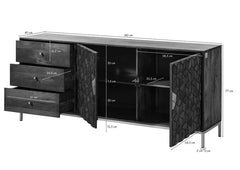 Luxury Dark Wood Sideboard with 3D Geometric Diamond Pattern Brass Inlay & Gold Accents