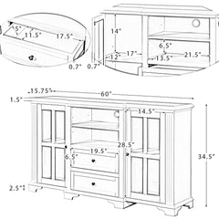 Multifunctional Wooden TV Stand with Shelf and 2 Drawers and Sturdy Legs
