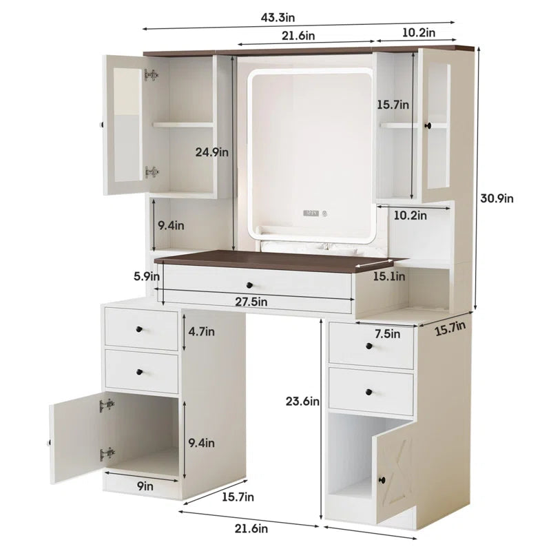 Shavilonster Vanity with Lighted Mirror - Wooden Bazar