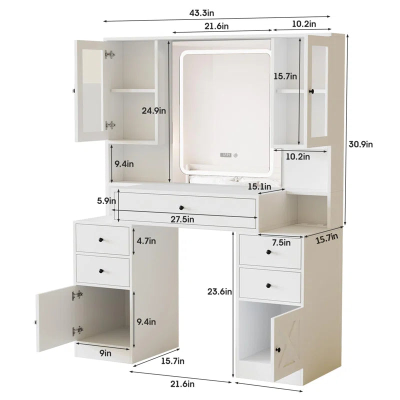 Shavilonster Vanity with Lighted Mirror - Wooden Bazar