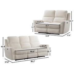 Divonas 2 Piece Modern Chenille Power Reclining Living Room Luxury Sofa Set