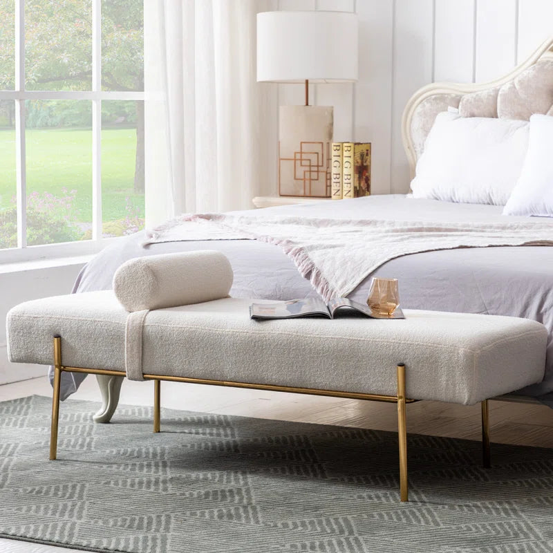 Labornite Modern Faux Fur Upholstered Ottoman Bench Seat with Gold Legs