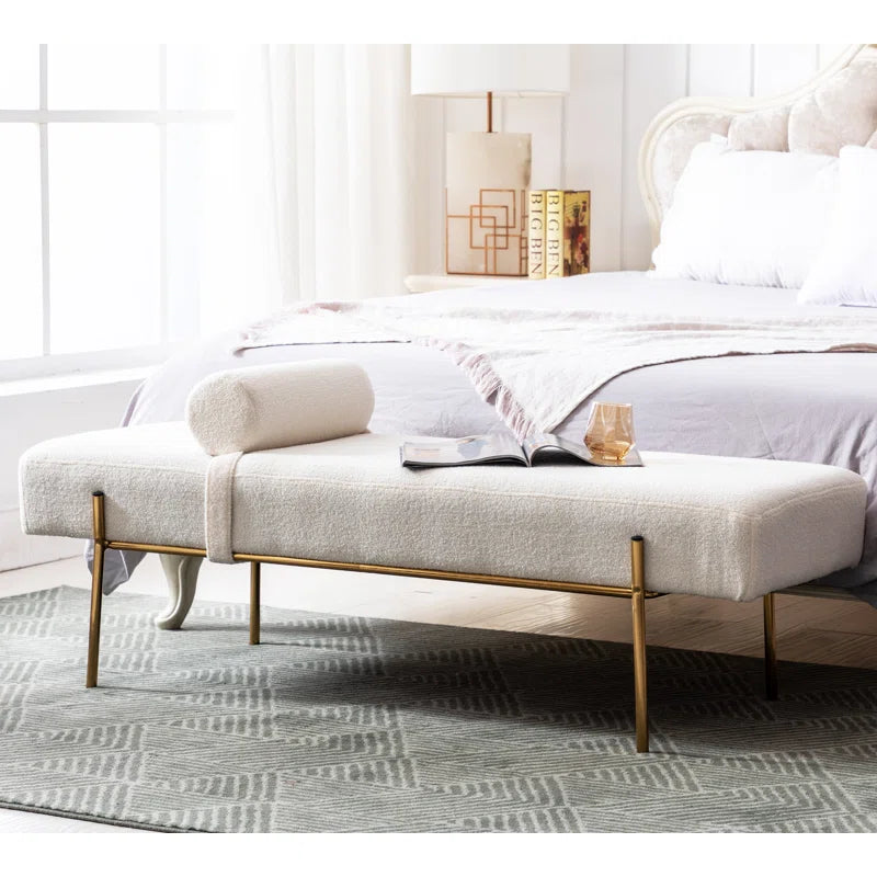 Labornite Modern Faux Fur Upholstered Ottoman Bench Seat with Gold Legs