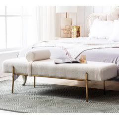 Labornite Modern Faux Fur Upholstered Ottoman Bench Seat with Gold Legs