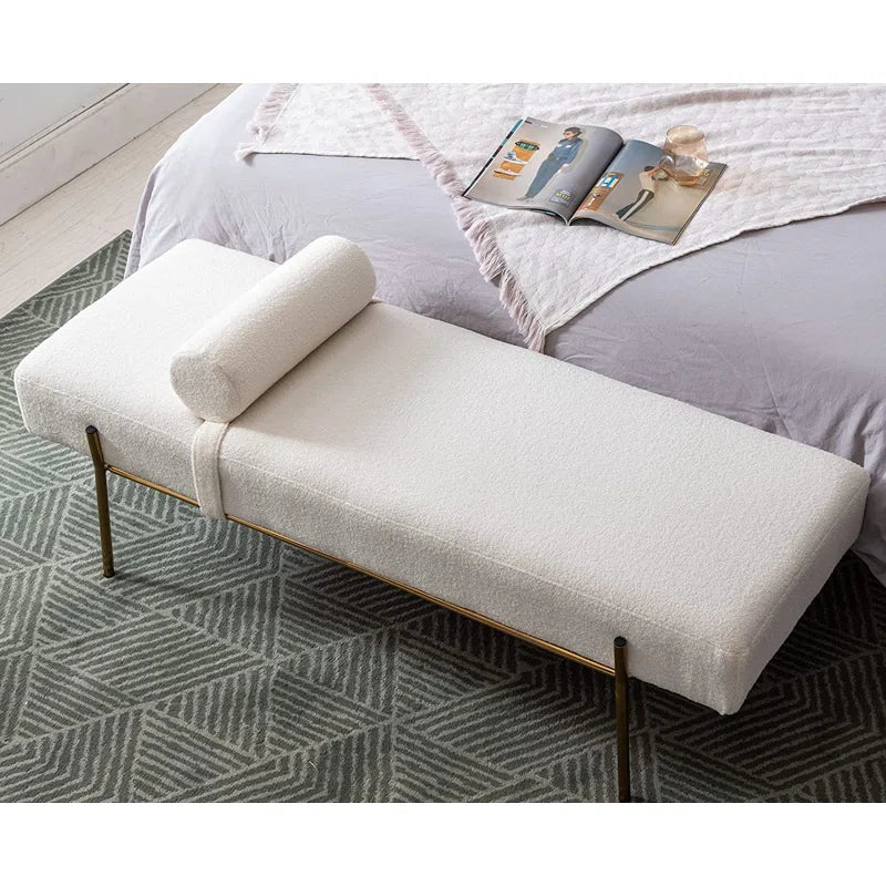 Labornite Modern Faux Fur Upholstered Ottoman Bench Seat with Gold Legs