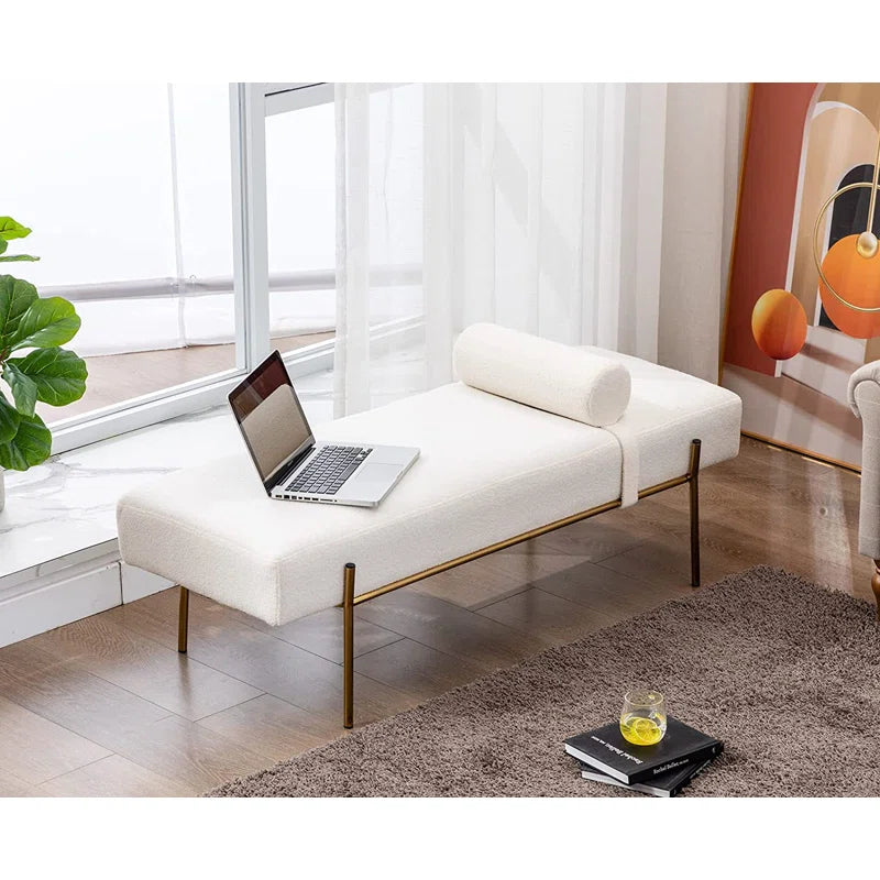 Labornite Modern Faux Fur Upholstered Ottoman Bench Seat with Gold Legs