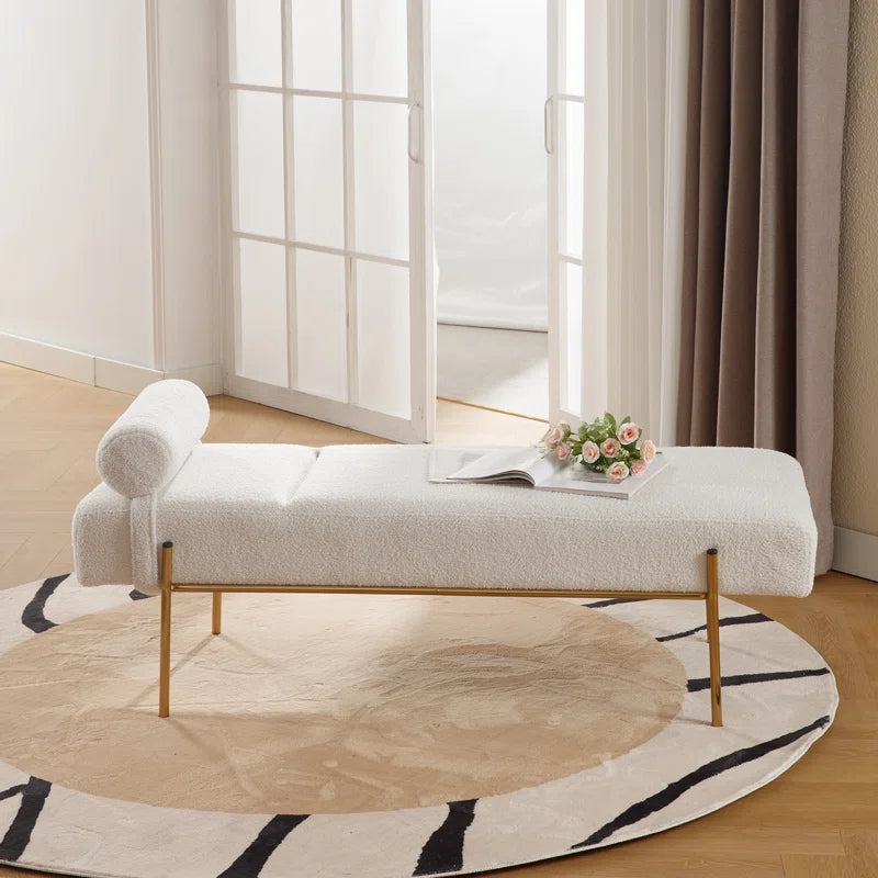 Labornite Modern Faux Fur Upholstered Ottoman Bench Seat with Gold Legs