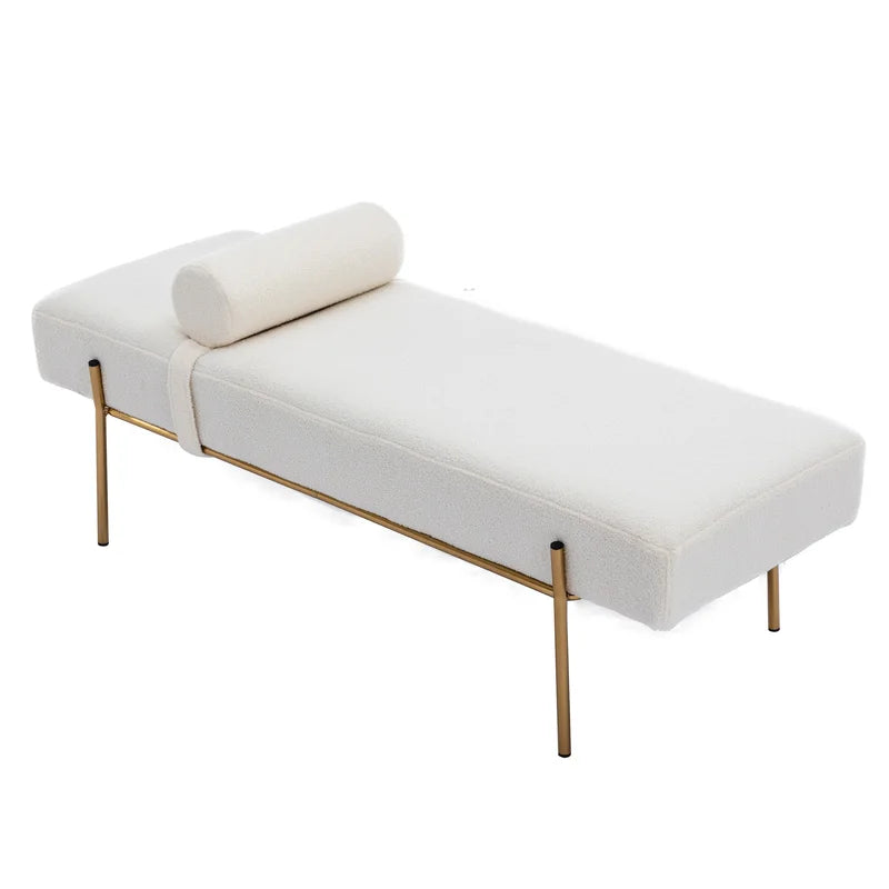 Labornite Modern Faux Fur Upholstered Ottoman Bench Seat with Gold Legs