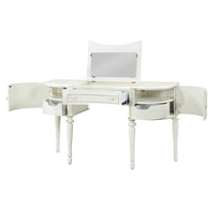 Robersto Transitional 52"L Half Moon Vanity Desk with Mirror in Ivory