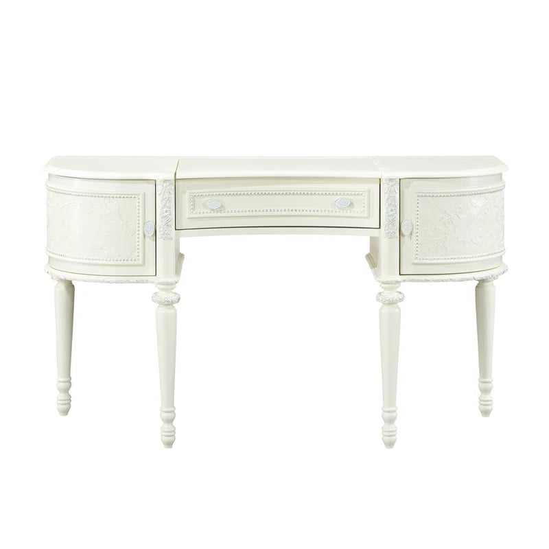 Robersto Transitional 52"L Half Moon Vanity Desk with Mirror in Ivory