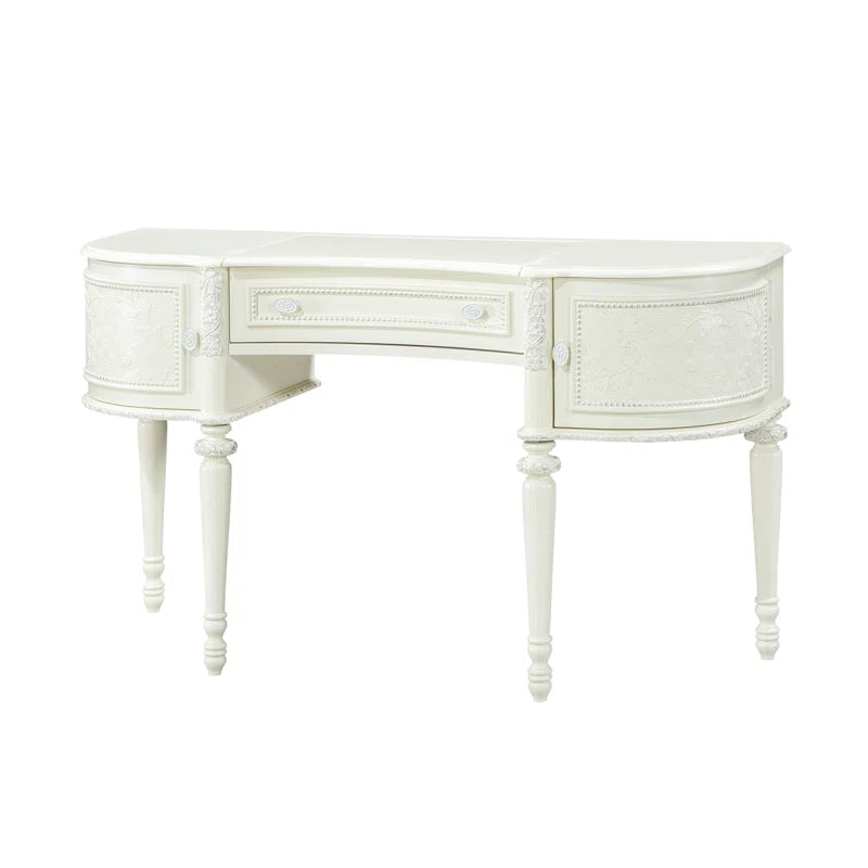 Robersto Transitional 52"L Half Moon Vanity Desk with Mirror in Ivory