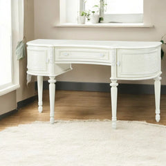 Robersto Transitional 52"L Half Moon Vanity Desk with Mirror in Ivory