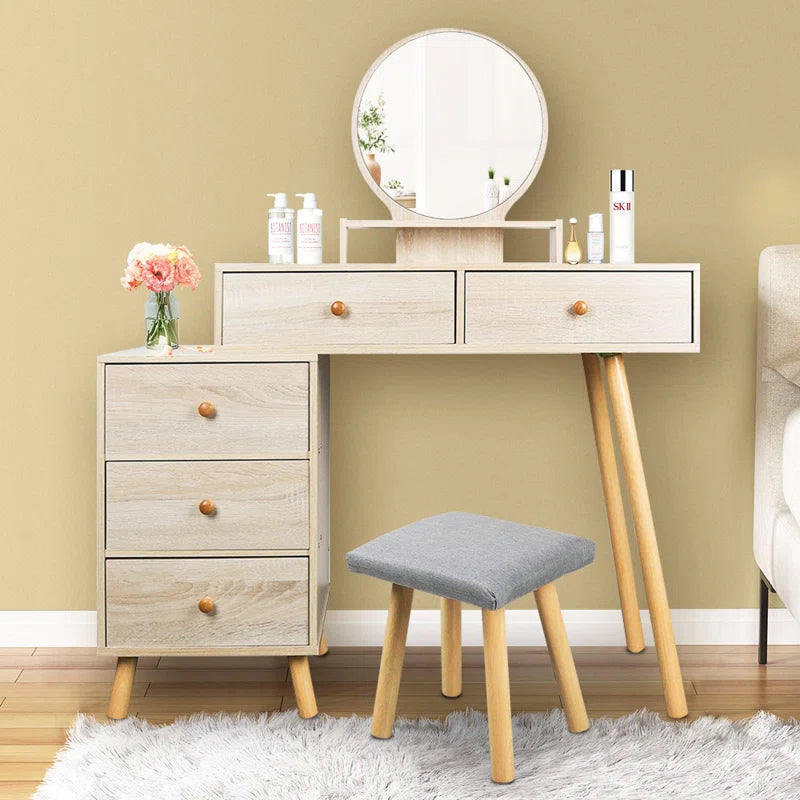 Salistur Classic 2-Drawers Vanity Table with Mirror and Stool, Countryside Makeup Dressing Table