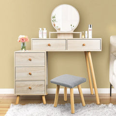 Salistur Classic 2-Drawers Vanity Table with Mirror and Stool, Countryside Makeup Dressing Table