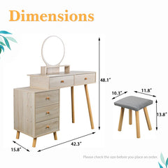 Salistur Classic 2-Drawers Vanity Table with Mirror and Stool, Countryside Makeup Dressing Table