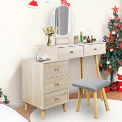 Salistur Classic 2-Drawers Vanity Table with Mirror and Stool, Countryside Makeup Dressing Table