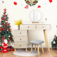 Salistur Classic 2-Drawers Vanity Table with Mirror and Stool, Countryside Makeup Dressing Table