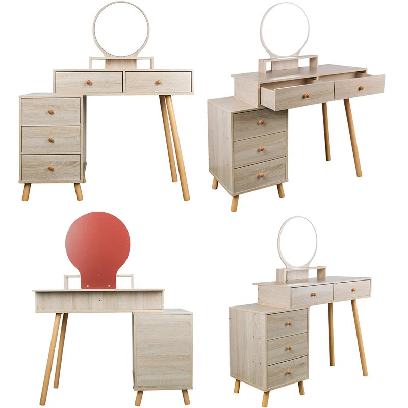 Salistur Classic 2-Drawers Vanity Table with Mirror and Stool, Countryside Makeup Dressing Table