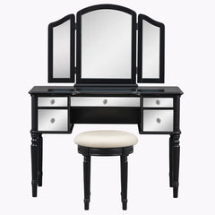 Jacloper Vanity Dressing Table with Mirrored Drawers and Stool - Wooden bazar