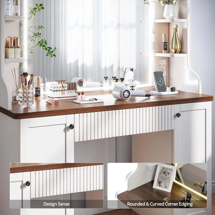 LEXINON Dressing Table With Mirror And Drawers With Adjustable Brightness