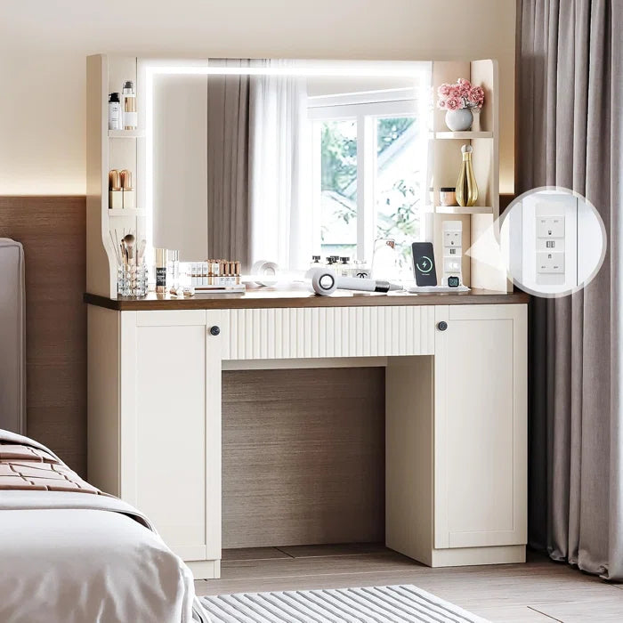 LEXINON Dressing Table With Mirror And Drawers With Adjustable Brightness