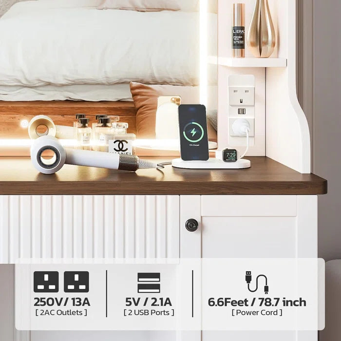 LEXINON Dressing Table With Mirror And Drawers With Adjustable Brightness