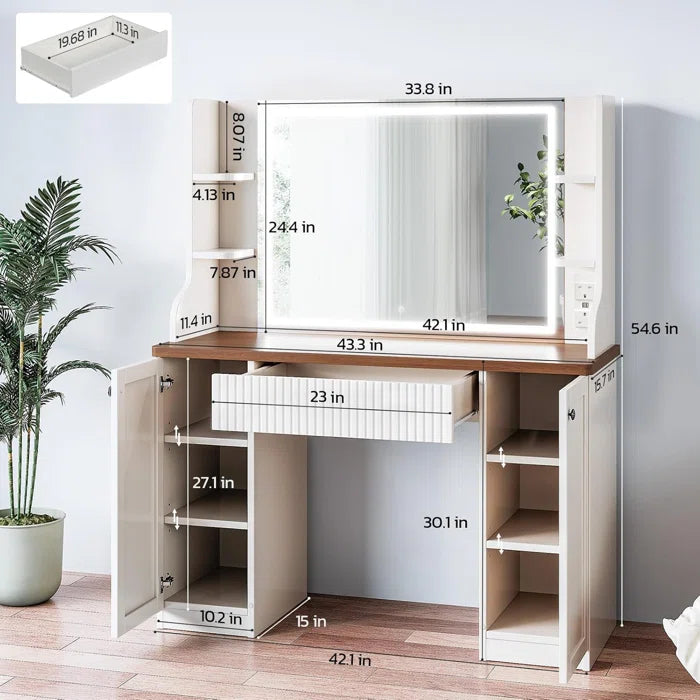 LEXINON Dressing Table With Mirror And Drawers With Adjustable Brightness