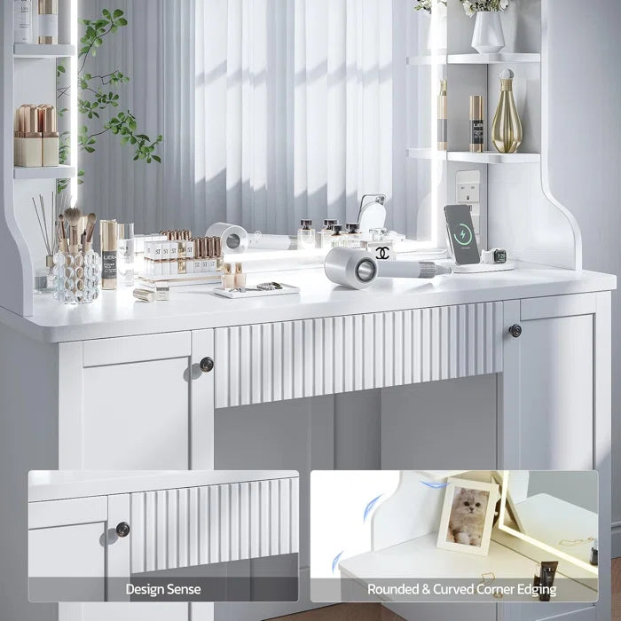 LEXINON Dressing Table With Mirror And Drawers With Adjustable Brightness