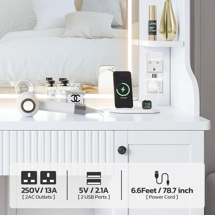 LEXINON Dressing Table With Mirror And Drawers With Adjustable Brightness