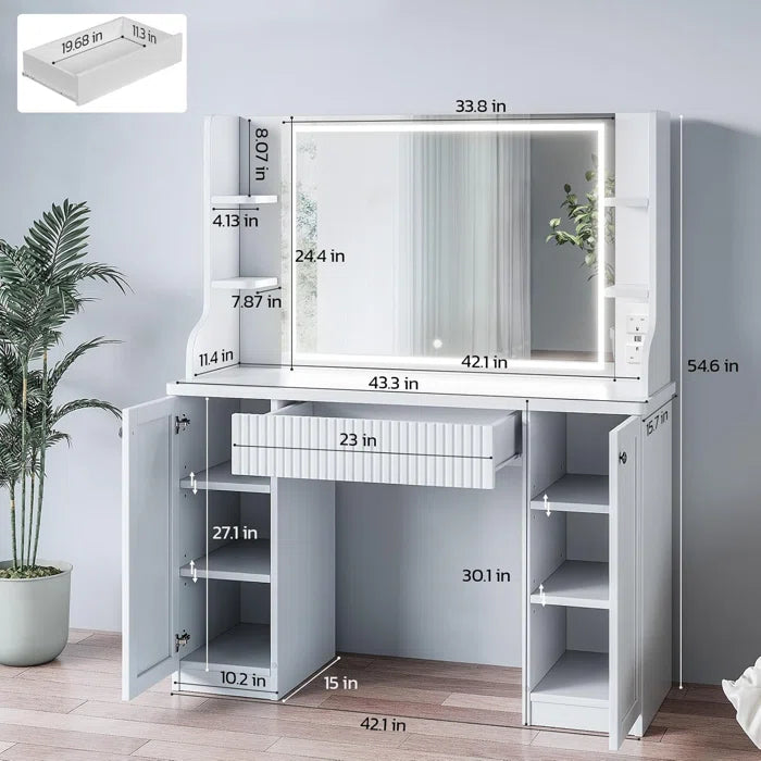 LEXINON Dressing Table With Mirror And Drawers With Adjustable Brightness