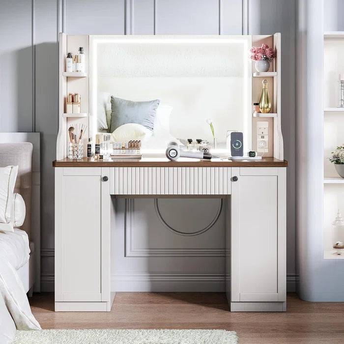 LEXINON Dressing Table With Mirror And Drawers With Adjustable Brightness