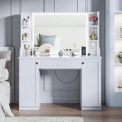 LEXINON Dressing Table With Mirror And Drawers With Adjustable Brightness