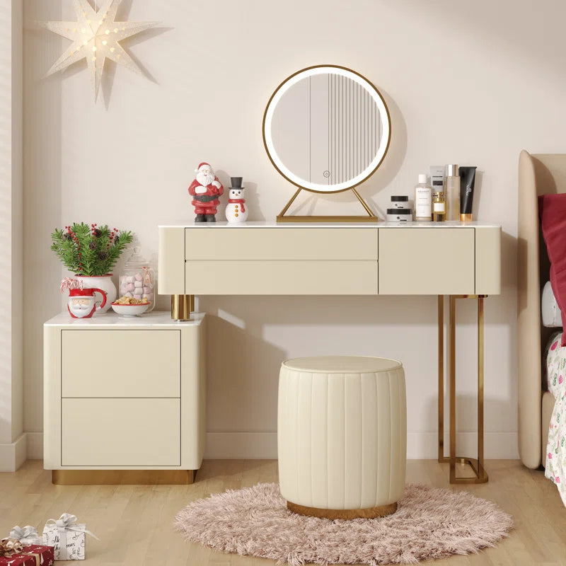 Kampored Modern Makeup Vanity Table Set with Four Storage Drawers and Vanity Stool