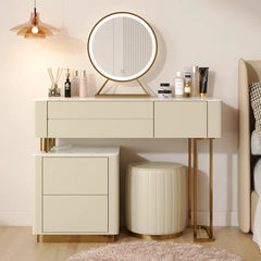 Kampored Modern Makeup Vanity Table Set with Four Storage Drawers and Vanity Stool