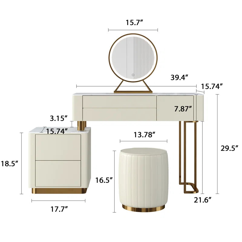 Kampored Modern Makeup Vanity Table Set with Four Storage Drawers and Vanity Stool
