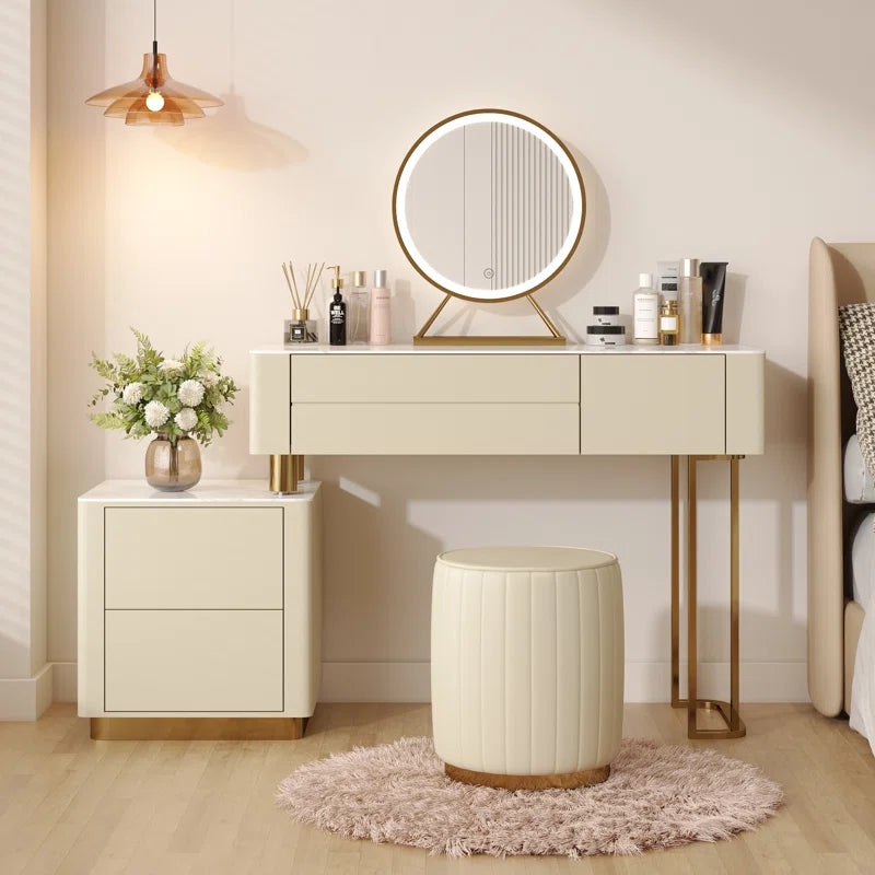 Kampored Modern Makeup Vanity Table Set with Four Storage Drawers and Vanity Stool