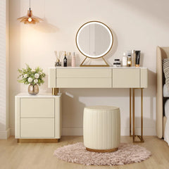 Kampored Modern Makeup Vanity Table Set with Four Storage Drawers and Vanity Stool