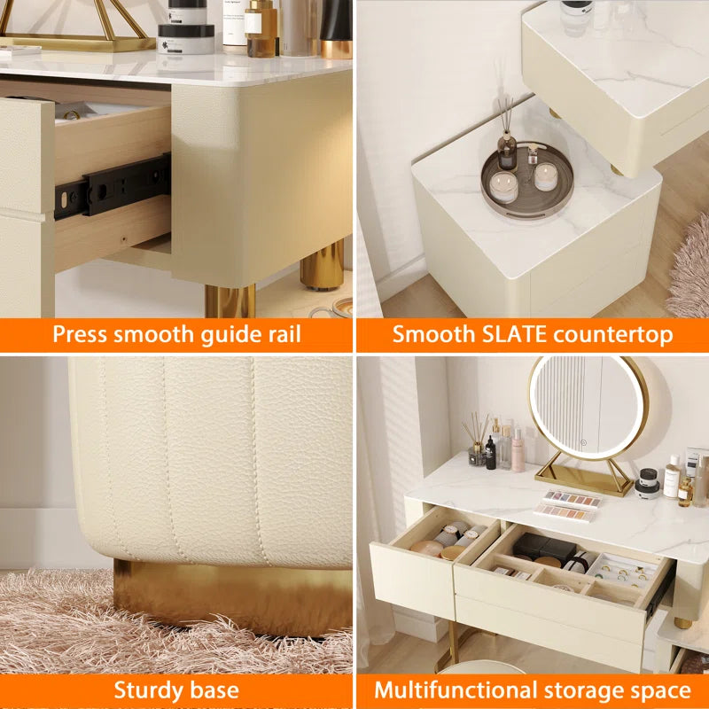 Kampored Modern Makeup Vanity Table Set with Four Storage Drawers and Vanity Stool