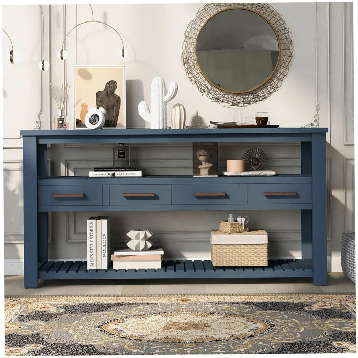 Eileen 62.2'' Console Table, Storage Sofa Table with Drawers and Shelves - Wooden Bazar