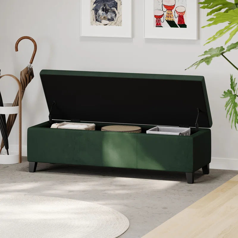 Nazitex Velvet Upholstered Storage Bench - Wooden Bazar