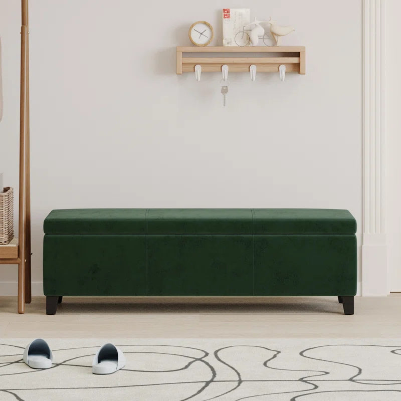 Nazitex Velvet Upholstered Storage Bench - Wooden Bazar