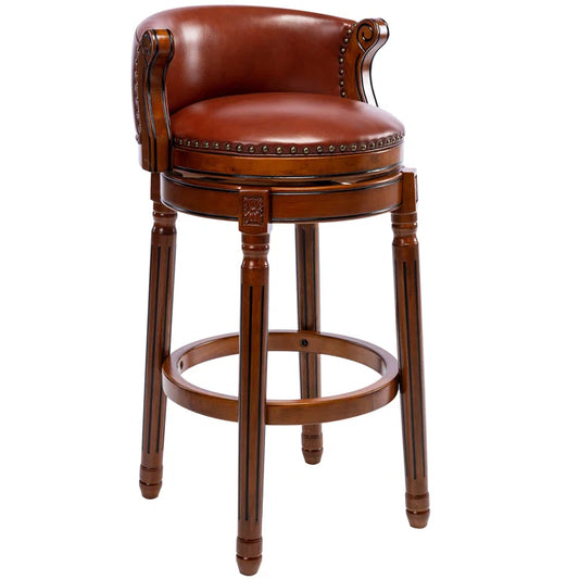 Elkton Wooden Counter Stool, Genuine Leather Swivel Seat Bar Stool premium design