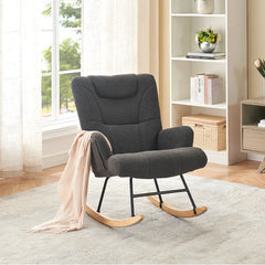 Lambswool Upholstered Metal Rocking Chair - Wooden Bazar