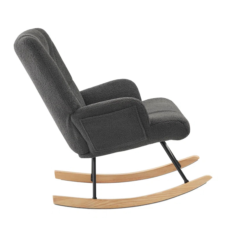 Lambswool Upholstered Metal Rocking Chair - Wooden Bazar