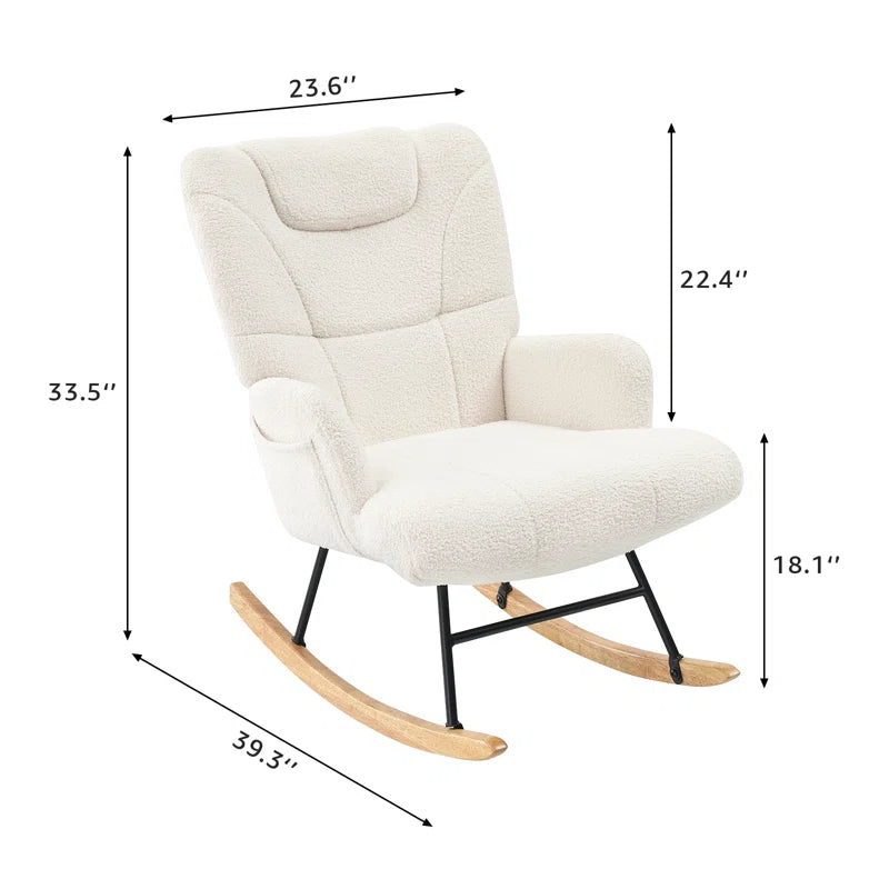 Lambswool Upholstered Metal Rocking Chair - Wooden Bazar