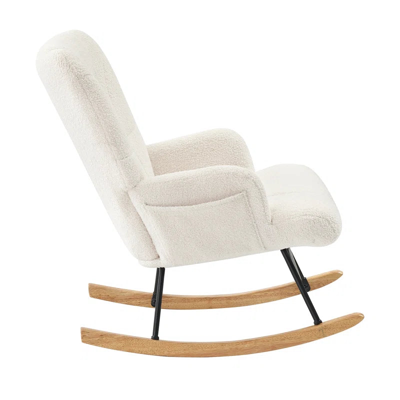 Lambswool Upholstered Metal Rocking Chair - Wooden Bazar