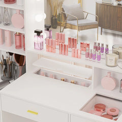 Keaslmuion Vanity with Outlet Hollywood Makeup Table with 5 Drawers