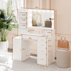 Keaslmuion Vanity with Outlet Hollywood Makeup Table with 5 Drawers