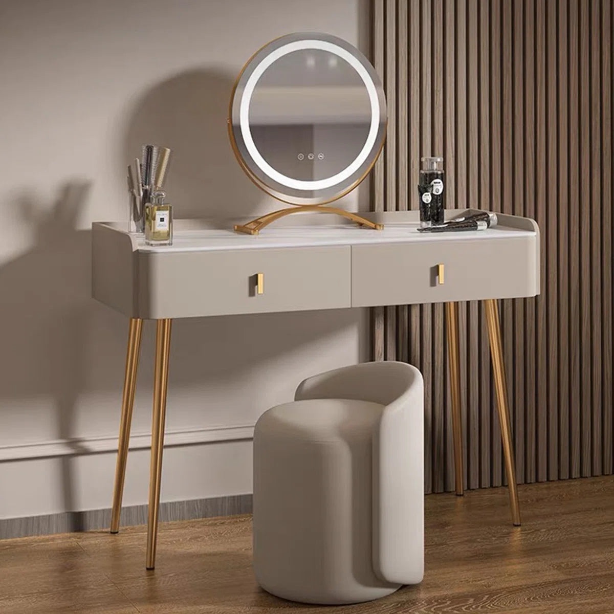 Emborough Vanity dressing table with lighted mirror and stool